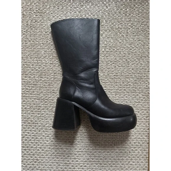 Delia's Dolls Kill New Moon Mid Calf Chunky Black Platform Boots Goth 9 Grunge - Picture 7 of 9